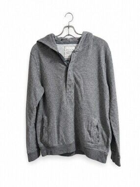 Jack & Jones Men’s Gray Henley Hoodie Size L Textured Pullover Casual Long Sleev